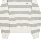 CHAPS Mens White & Grey Patterned Cotton Jumper 1/4 Zip Cable Knit XL Pullover
