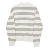 CHAPS Mens White & Grey Patterned Cotton Jumper 1/4 Zip Cable Knit XL Pullover