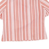 Womens Red & White Striped Basic Top Short Sleeve Collared Shirt L Button Detail