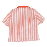 Womens Red & White Striped Basic Top Short Sleeve Collared Shirt L Button Detail