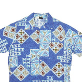 Mens Blue Pattern Cotton Blend Shirt M Short Sleeve Button Closure Casual