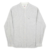 TOMMY HILFIGER Mens Grey & White Linen Blend Shirt M Long Sleeve Casual