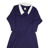 Womens Navy Blue Dress Polyester Blend Pleated Midi UK 10 Button Collar Retro