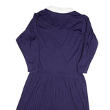 Womens Navy Blue Dress Polyester Blend Pleated Midi UK 10 Button Collar Retro