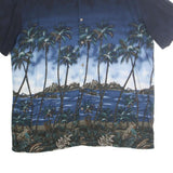 ISLAND SHORES Mens Blue Cotton XL Hawaiian Shirt Palm Trees Beach Print