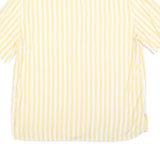 CANDA Womens Yellow & White Striped Basic Top Short Sleeve Collared L Casual