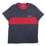 NAUTICA Mens Navy & Red Colourblock T-Shirt XL Short Sleeve Crew Neck Casual