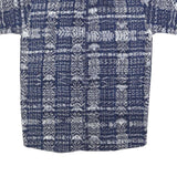 Womens Blue White Printed Cotton Blend Shirt Short Sleeve Collared S Casual