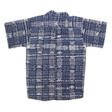 Womens Blue White Printed Cotton Blend Shirt Short Sleeve Collared S Casual