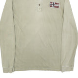 NAPAPIJRI Mens Beige Polo Shirt S Long Sleeve Plain Cotton Blend Casual Top