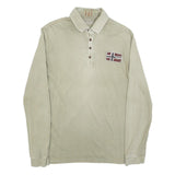 NAPAPIJRI Mens Beige Polo Shirt S Long Sleeve Plain Cotton Blend Casual Top