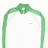 REEBOK Mens White & Green Track Jacket M Polyester Blend Zip Sports Casual