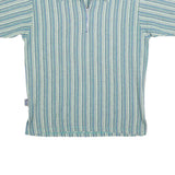 Mens Blue & Cream Striped Short Sleeve Polo Shirt L Cotton Blend Zip Collar
