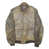 IXS Mens Brown Leather Bomber Jacket S Woven Classic Zip Pocketed