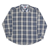 TOMMY HILFIGER Mens Blue & Cream Checked Shirt 2XL Cotton Blend Long Sleeve