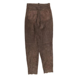 Womens Brown Leather Regular Fit Trousers W26 L30 Classic Zip Closure Stylish