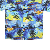 Mens Blue Yellow Hawaiian Shirt XL Cotton Blend Beachprint Vacation Style