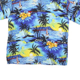 Mens Blue Yellow Hawaiian Shirt XL Cotton Blend Beachprint Vacation Style