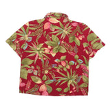 SAG HARBOR Womens Red Floral Button Shirt Short Sleeve Collar S Cotton Blend