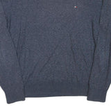 TOMMY HILFIGER Mens Blue Plain V Neck Basic Knit Jumper L Cotton Blend Casual