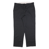 DICKIES Mens Black Regular Fit Straight Leg Trousers W38 L30 Cotton Blend Zip