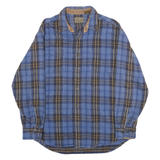 ST JOHNS BAY Mens Blue & Brown Plaid Shirt L Button Long Sleeve Casual Cotton