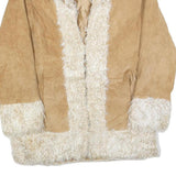 GIACCA Womens Beige Suede Jacket M Shearling Button Long Sleeve Warm Coat