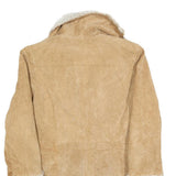 GIACCA Womens Beige Suede Jacket M Shearling Button Long Sleeve Warm Coat