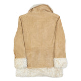 GIACCA Womens Beige Suede Jacket M Shearling Button Long Sleeve Warm Coat