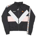 ELLESSE Womens Black White & Pink Logo Tape Track Jacket UK 8 Polyester Blend