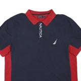 NAUTICA Mens Blue & Red Short Sleeve Plain 2XL Cotton Blend Polo Shirt