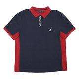 NAUTICA Mens Blue & Red Short Sleeve Plain 2XL Cotton Blend Polo Shirt