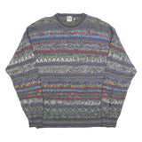 MONDO DI MARCO Mens Grey Patterned Pullover Jumper Acrylic L Crew Neck Chunky