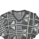 FANTASIA MODE Womens Grey & Cream Patterned Jumper V-Neck Basic Knit XL Abstract