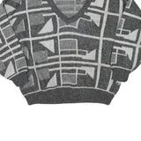 FANTASIA MODE Womens Grey & Cream Patterned Jumper V-Neck Basic Knit XL Abstract