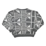 FANTASIA MODE Womens Grey & Cream Patterned Jumper V-Neck Basic Knit XL Abstract