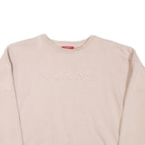 GUESS Womens Cream Sweatshirt Crew Neck S Embroidered Logo Casual Pullover