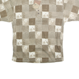 BLUE JEANS Mens Beige & Cream Checked Short Sleeve Polo Shirt M Classic Fit