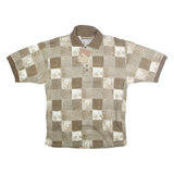 BLUE JEANS Mens Beige & Cream Checked Short Sleeve Polo Shirt M Classic Fit