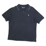 CHAPS Mens Blue Polo Shirt L Cotton Blend Short Sleeve Striped Classic Fit