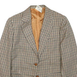 Womens Beige & Brown Check Wool Tailored Jacket L Woven Button Closure Classic