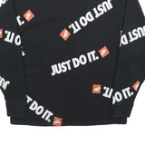 NIKE Womens Black Just Do It Crew Neck XS Graphic Print Cotton Blend Sweatshirt