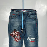 Handprint Design Miskeen Hip Hop Jeans - 39W 33L Blue Denim
