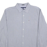 TOMMY HILFIGER Mens Blue Check Shirt L Cotton Blend Long Sleeve Button Collar