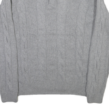 CHAPS Mens Grey Cable Knit Cotton Pullover Roll Neck Jumper L Chestnut Buttons