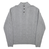 CHAPS Mens Grey Cable Knit Cotton Pullover Roll Neck Jumper L Chestnut Buttons