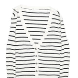 H&M Womens White & Black Striped Patterned Button Up Cardigan V-Neck Rib Knit XS