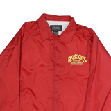 SIGMA SPORTSWEAR Mens Red Nylon Coach Jacket L Rocky's Print Button Closure