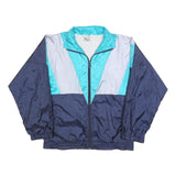 LEOPARD Mens Blue & Teal Track Jacket L Polyester Blend Colourblock Zip Casual