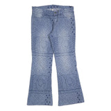 RAINBOW Mens Cotton Blend Blue Patterned Regular Flared Trousers W36 L32